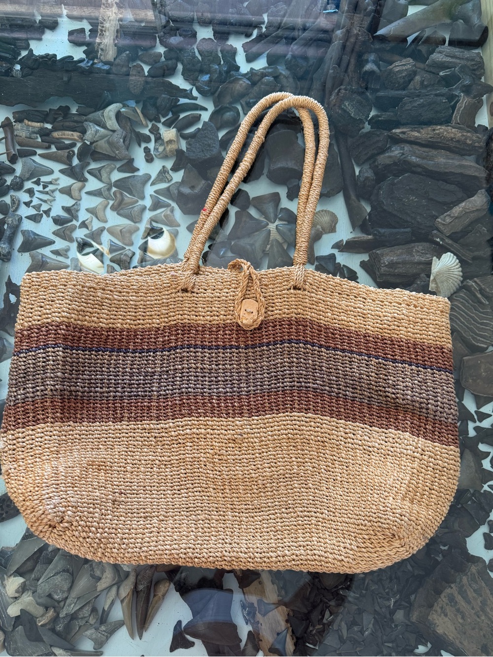 Woven Straw Beach Tote in Natural and Brown - Unbranded